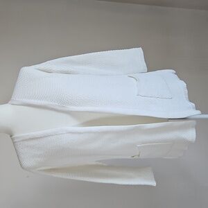 Marine Layer SM Catalina Textured Knit Open Cardigan White Pockets Coastal